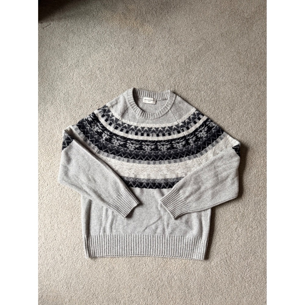 Designer Officine Generale Manolo Fair Isle Extrafine Wool Sweater Grey Mens L